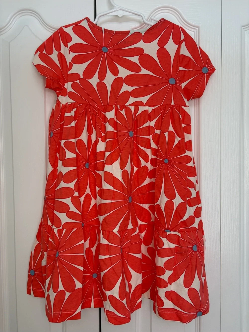 Mini Boden Girls Red Orange Floral Babydoll Tiered Dress 7-8